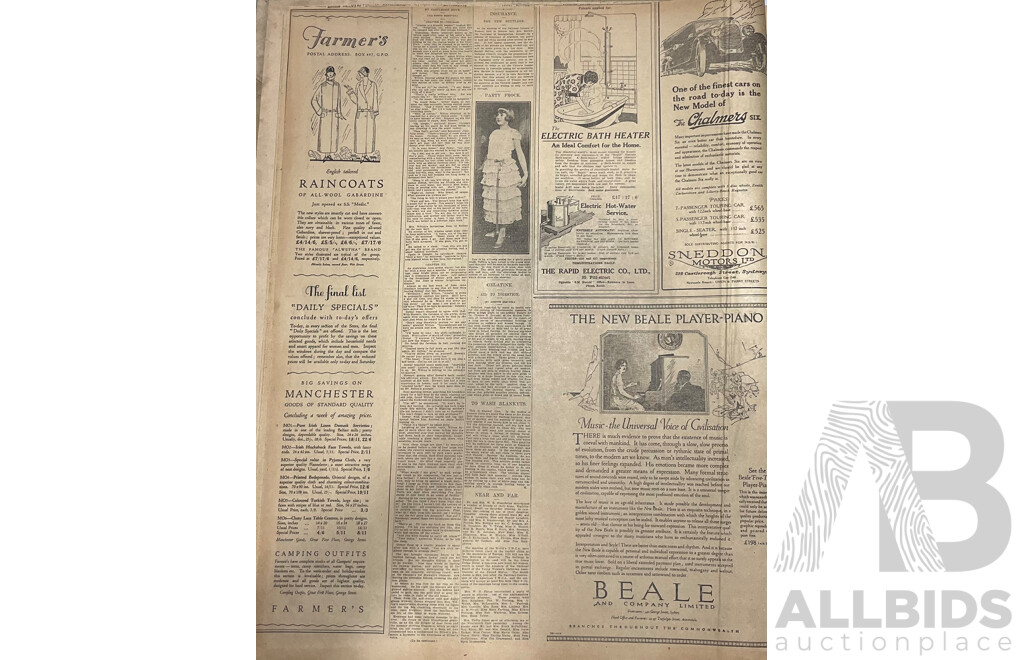 Seven Antique Sydney Morning Herald Newspapers in Binding, Mar 1922, Feb 1923, Oct 1923, Sept 1923, Nov 1923, Dec 1923, Feb 1924