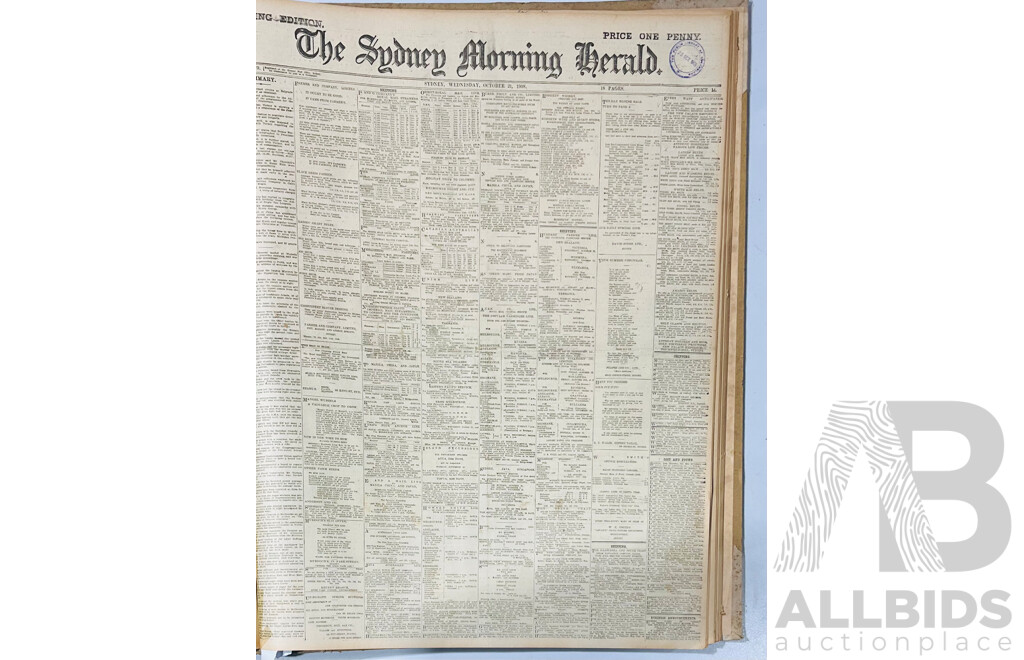 Three Antique Sydney Morning Herald Newspapers in Binding, Feb 1907, Oct 1908, May 1911