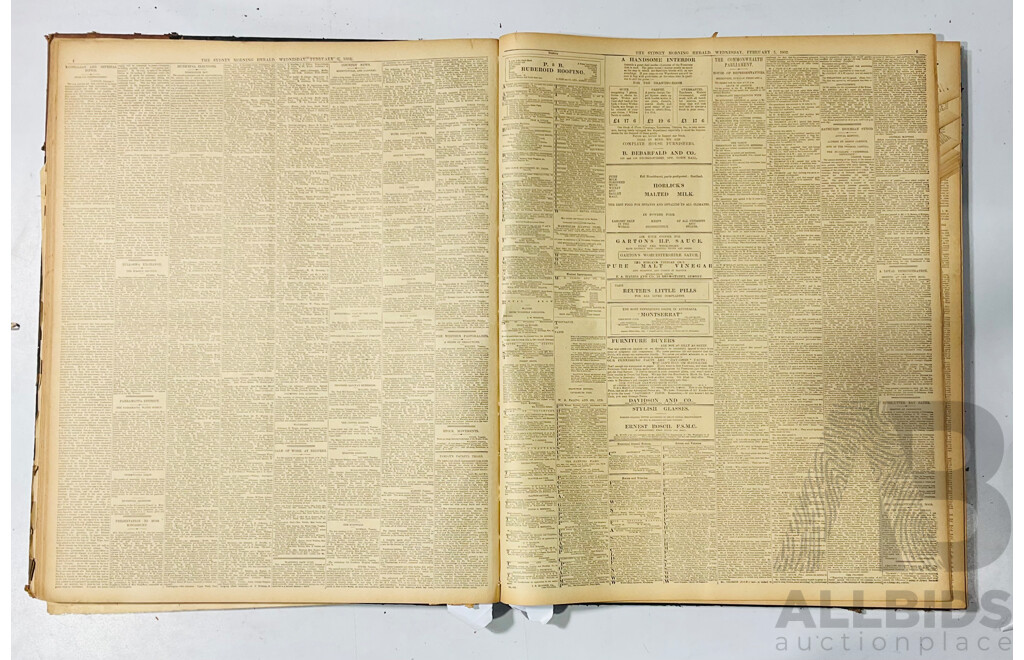 Three Antique Sydney Morning Herald Newspapers in Binding, Oct to Dec 1901, Jan to March 1902