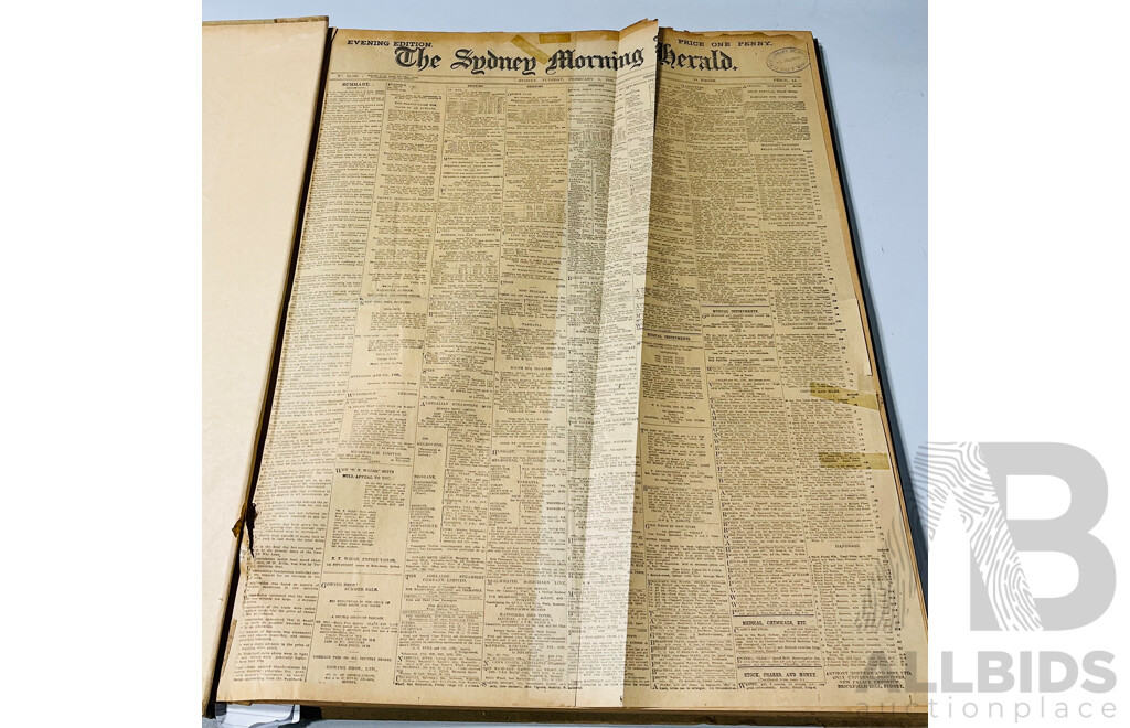 Antique Sydney Morning Herald Newspapers in Binding, Feb 1915, Feb 1916, Dec 1918, April 1919