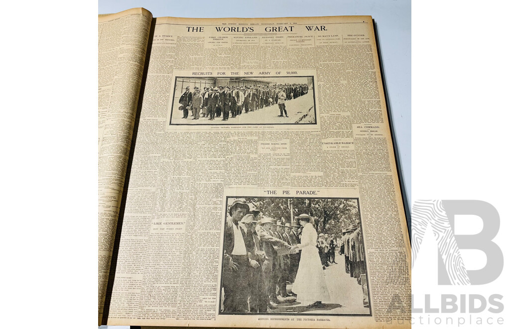 Antique Sydney Morning Herald Newspapers in Binding, Feb 1915, Feb 1916, Dec 1918, April 1919