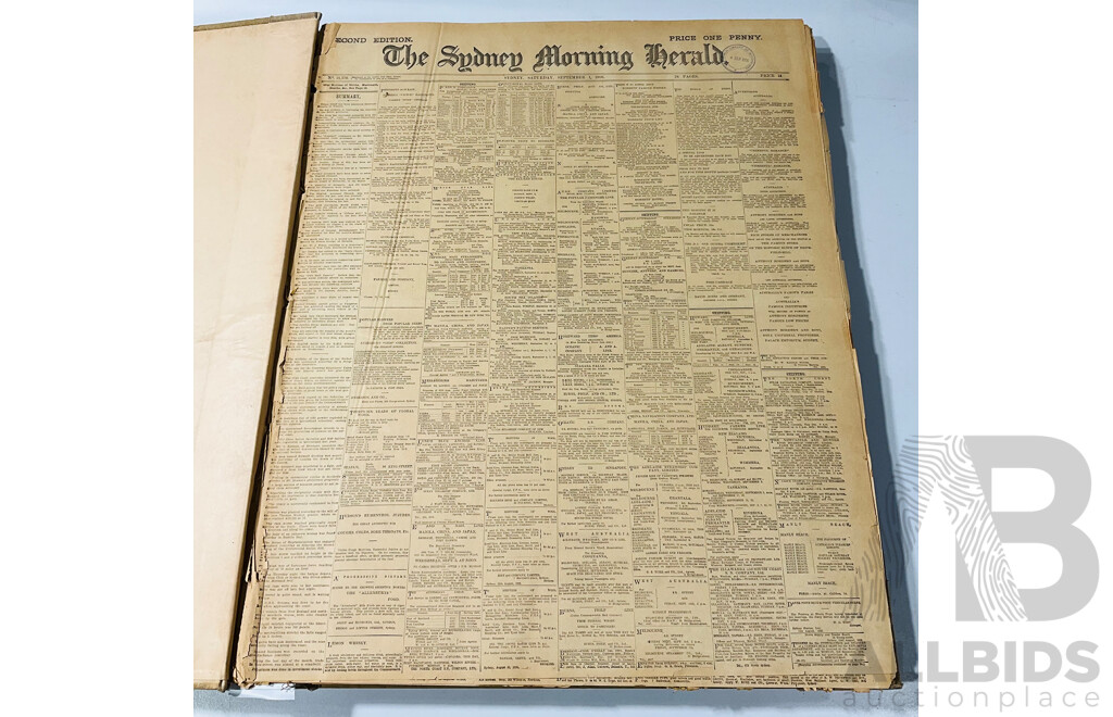 Antique Sydney Morning Herald Newspapers in Binding, Sept 1906, June 1909