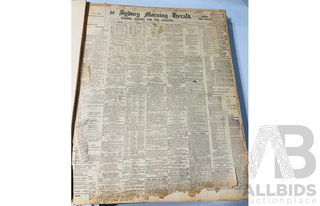 Antique Sydney Morning Herald Newspapers in Binding, Aug 1924, Feb 1930