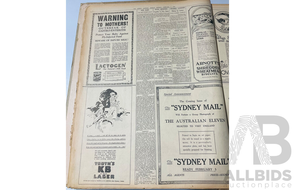 Antique Sydney Morning Herald Newspapers in Binding, Aug 1924, Feb 1930