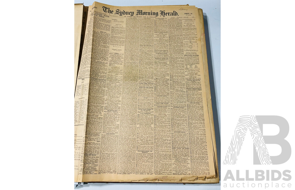 Antique Sydney Morning Herald Newspapers in Binding, Jan & Feb 1942