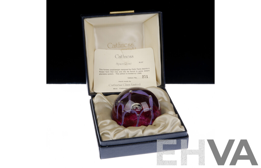 Vintage Limited Edition 271 of 1000, Caithness Glass Paperweight, Space Rose by Colin Terris in Original Box with Certificate of Authenticity
