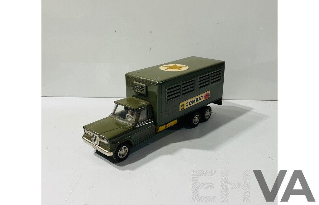 Vintage TN Nomura Pressed Steel Army Jeep Combat Van, Friction Motor, Made in Japan