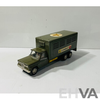 Vintage TN Nomura Pressed Steel Army Jeep Combat Van, Friction Motor, Made in Japan