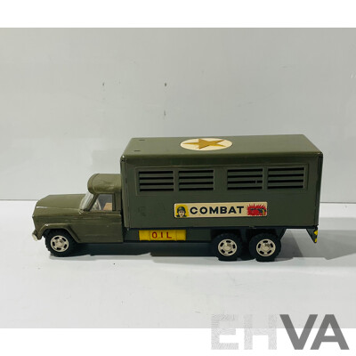 Vintage TN Nomura Pressed Steel Army Jeep Combat Van, Friction Motor, Made in Japan