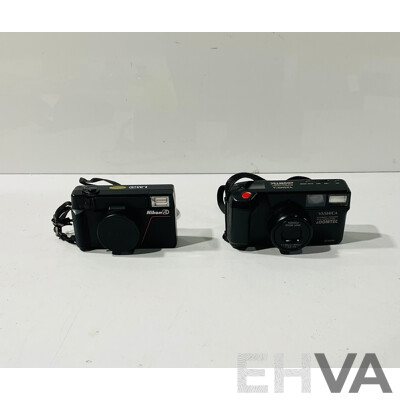 Retro Yashica Zoomtec Auto FOcus Power Zoom Camera in Case Along with Nikon L35AD Camera