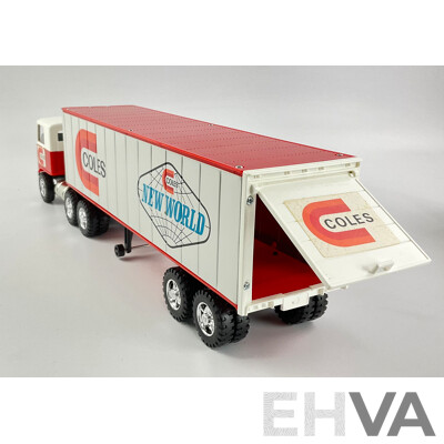 Vintage Taiyo Friction Powered Toy Coles Truck and Trailer with Original Box, Made in Japan