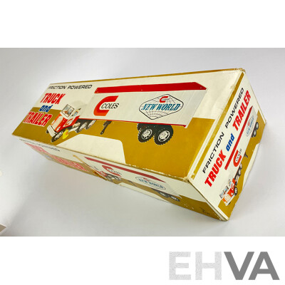 Vintage Taiyo Friction Powered Toy Coles Truck and Trailer with Original Box, Made in Japan