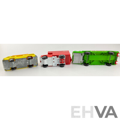 Three Vintage Matchbox Super Kings Including K27 Camping Cruiser, K13-2 Transporter and Ford ‘A’ Series with Delivery Figure
