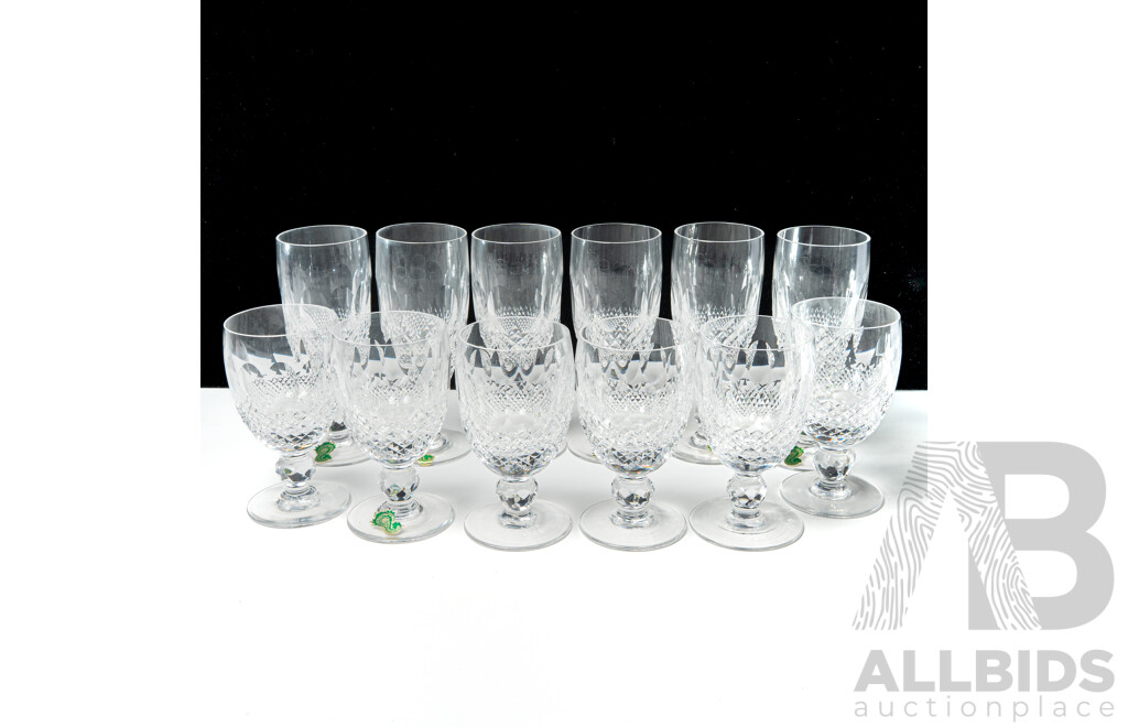Collection 12 Vintage Waterford Crystal Glasses in Colleen Pattern with Original Labels Comprising Six Champagne Flutes & Six Claret Glasses
