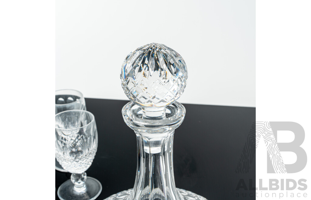 Vintage Waterford Crystal Decanter and Stopper Along with Set Six Waterford Crystal Stemware
