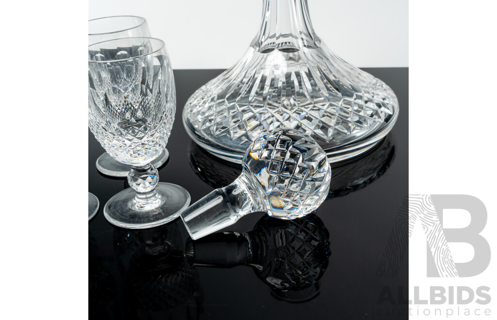 Vintage Waterford Crystal Decanter and Stopper Along with Set Six Waterford Crystal Stemware