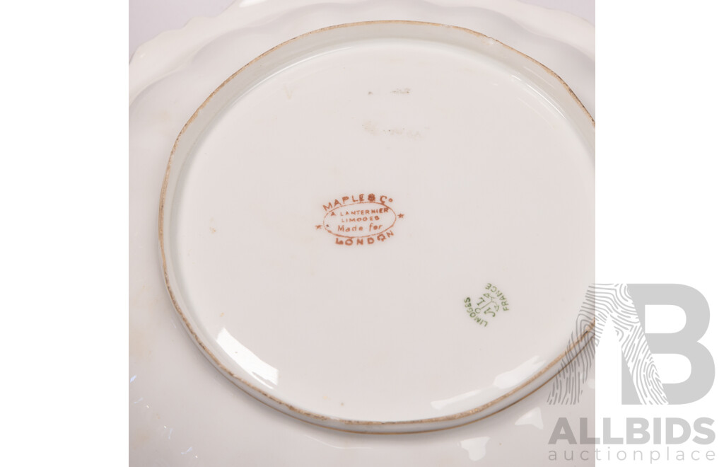 Collection Six Antique French Limoges Porcelain Pieces with Matching Hand Painted Floral Detail