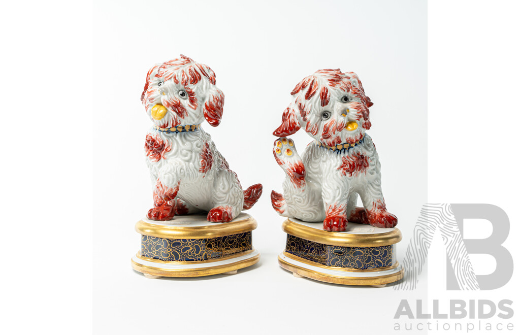 Pair Italian Capodimonte Porcelain Doggie Figures