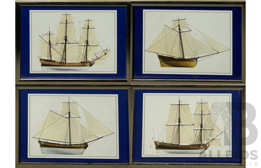 Set of Four Framed Ship Prints, 21 x 29 cm (frames) (4)