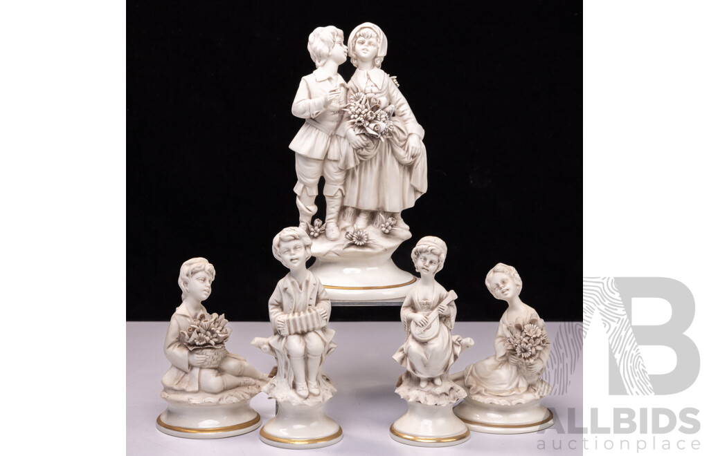 Collection Five Italian Capodimonte Porcelain Children Figures