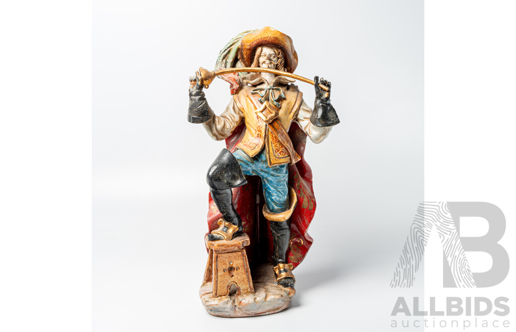 Vintage Italian Hand Made and Painted Ceramic Figure of Muskateer