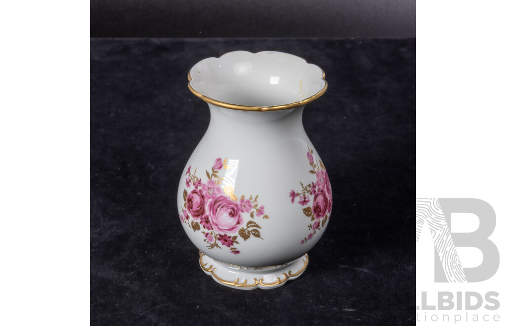 Collection Vintage Continental Porcelain Including Wallendorf Vase and Underplate, Two Kaiser Vases in Marseille Pattern, Herend Butterfly Motif Vase and Leaf Form Plate and More