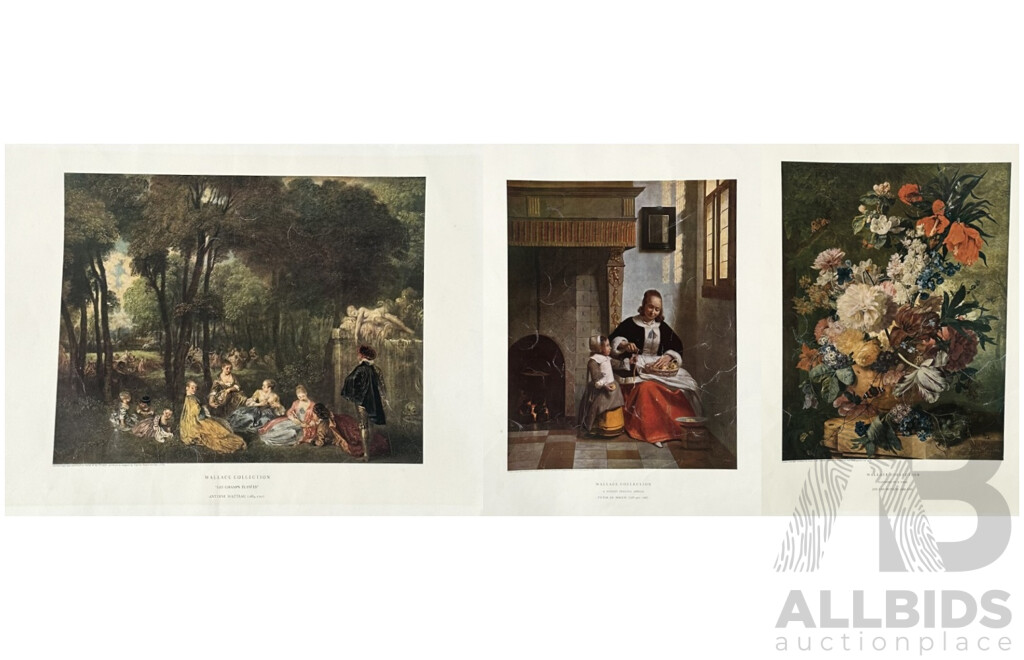 Collection of Three Reproduction Art Prints From the Wallace Collection, 51 x 38 cm and 38 x 51 cm (edge to edge) (3)