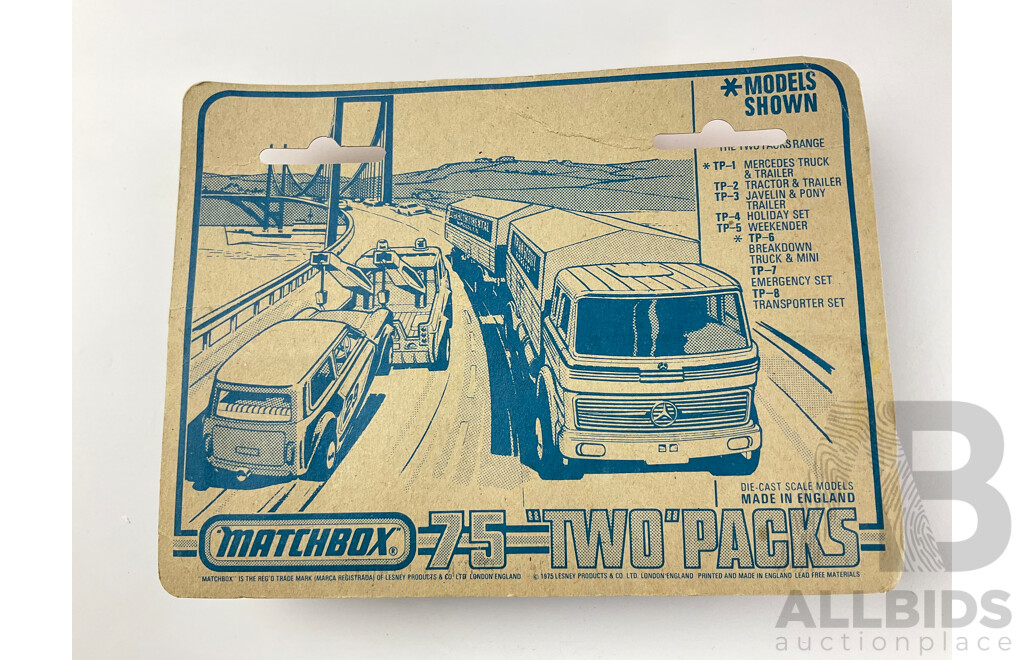 Collection of Vintage Boxed Matchbox and Post Vehicles Including Mercedes Truck and Trailer, Convoy ANSETT Truck, Metro Airport Truck and More