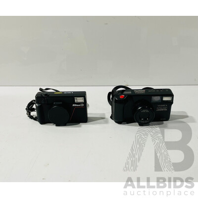 Retro Yashica Zoomtec Auto FOcus Power Zoom Camera in Case Along with Nikon L35AD Camera