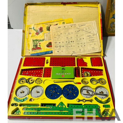 Vintage Meccano Set, Alongside Chinese Checkers, Full Set of Rowney Crayons and More