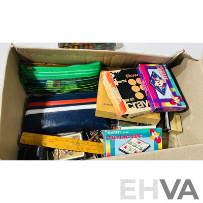 Vintage Meccano Set, Alongside Chinese Checkers, Full Set of Rowney Crayons and More