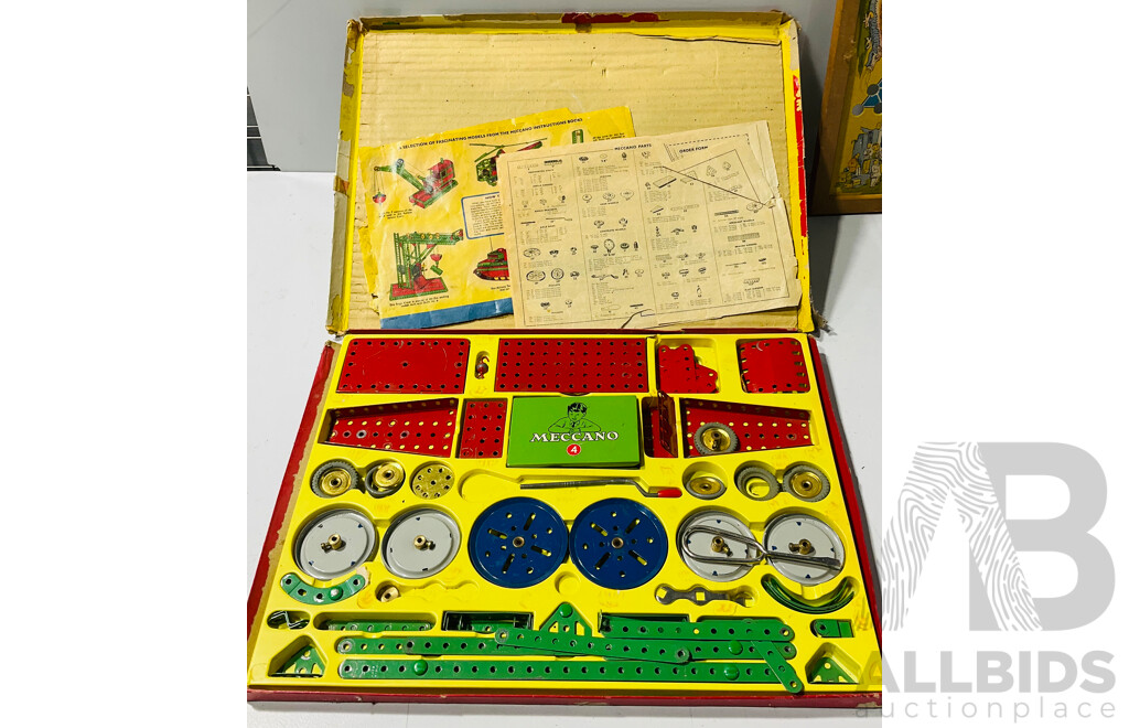 Vintage Meccano Set, Alongside Chinese Checkers, Full Set of Rowney Crayons and More