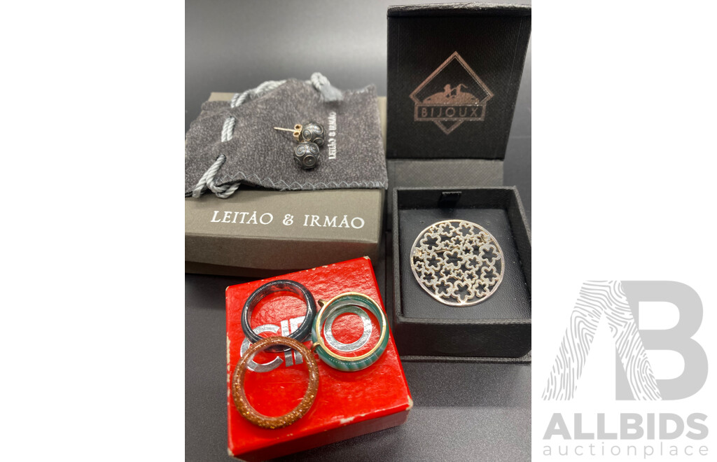 Ciro 9ct Interchangeable Ring Collection with Leitao & Irmao Jewellers, Portugal Sterling Silver Ball Stud Earrings and Bijoux SS Brooch