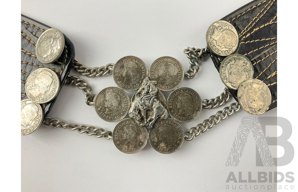 Vintage Argentinian Gaucho Belt Adorned in Ten Centavos Coins