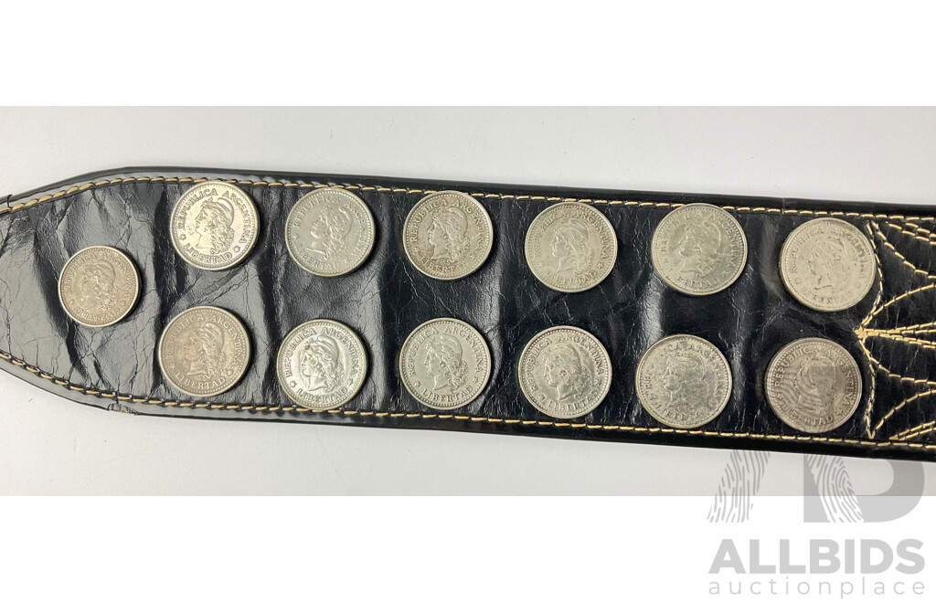 Vintage Argentinian Gaucho Belt Adorned in Ten Centavos Coins