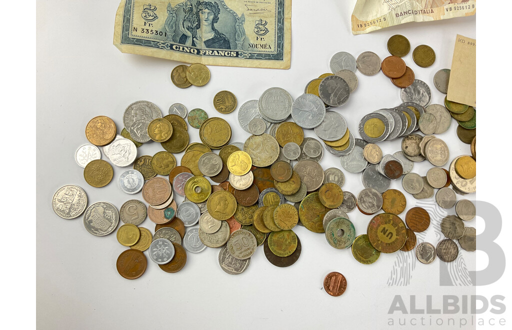 Collection of Vintage Currency Including France, Thailand, Greece, USA, Ceylon, Portugal, Italy New Caledonia and More