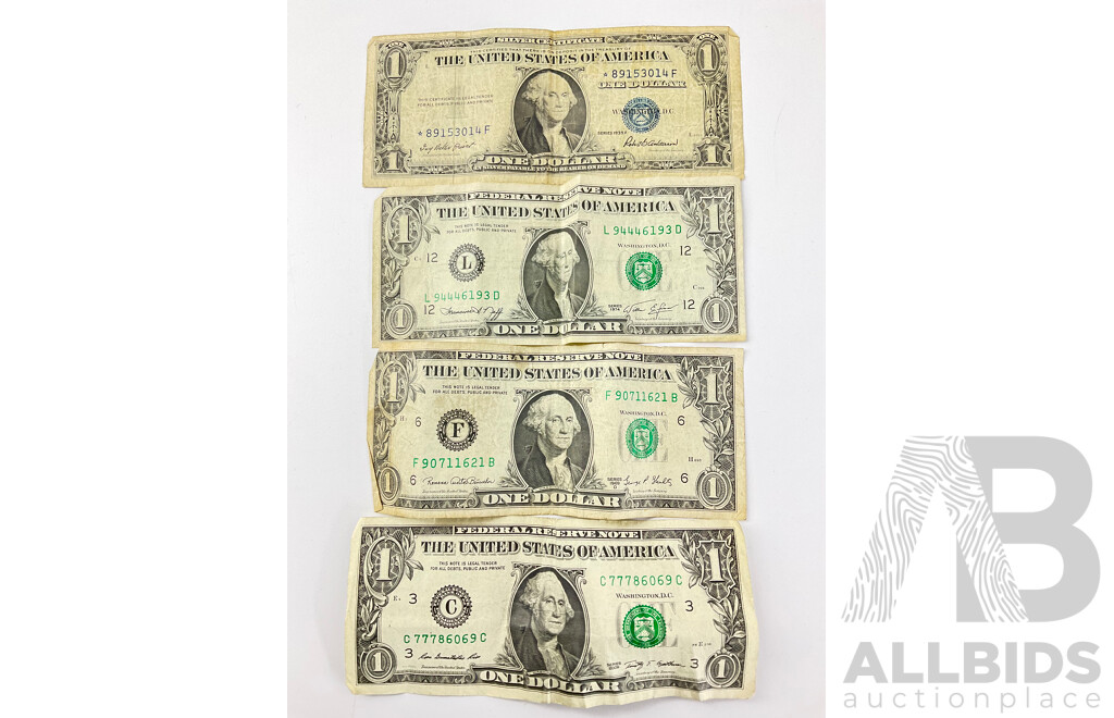 Four USA One Dollar Notes Including 1935 Series F Star Note