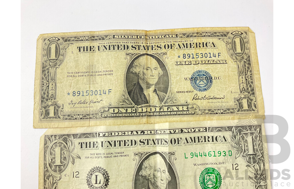 Four USA One Dollar Notes Including 1935 Series F Star Note