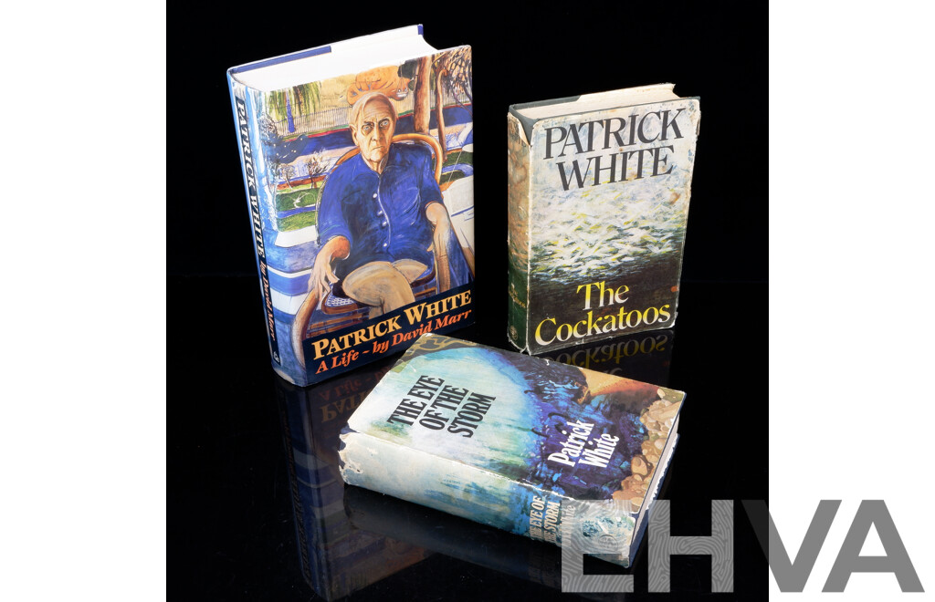Collection Three Patrick White Books Including First Edition the Eye of the Storm & the Cockatoos, Both Hardcovers with Dust Jackets