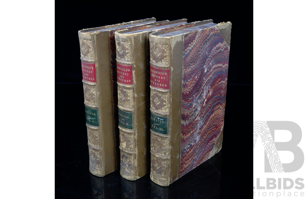 Oliver Cromwells Letters and Speeches with Elucidations, Thomas Carlyle, in Three Volumes, Chapman and Hall, London, 1857