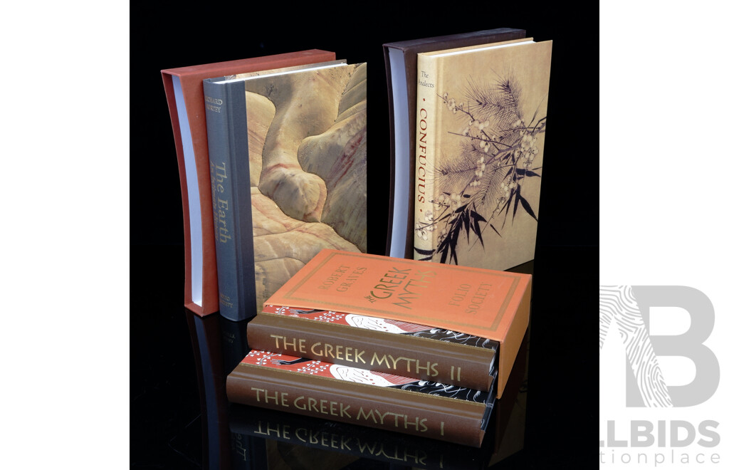 Collection Four Folio Society Titles Including Confucius the Analects, Two Volume Robert Graves the Greek Myths and More