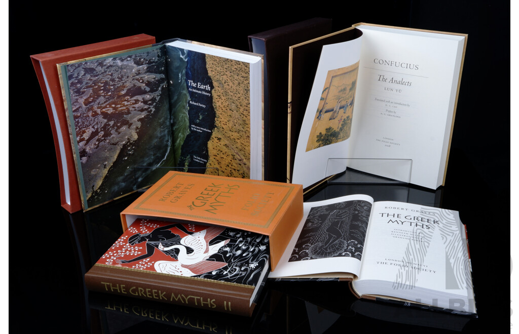 Collection Four Folio Society Titles Including Confucius the Analects, Two Volume Robert Graves the Greek Myths and More