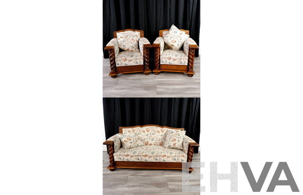 Oak Three Piece Jacobean Style Lounge Suite