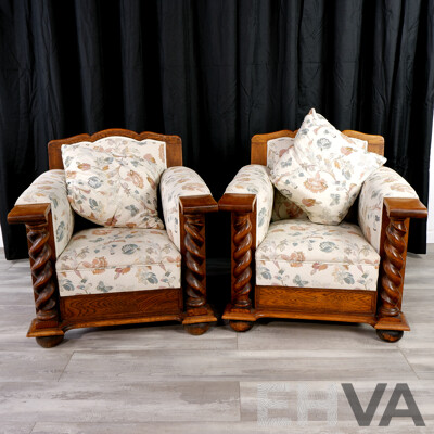 Oak Three Piece Jacobean Style Lounge Suite