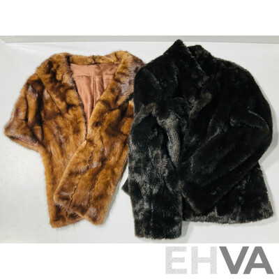 Collection of Vintage Clothing Including Maggie Shepherd Ensemble, Silk Tank, Faux Fur Ellen Tracy Jacket, Fur Stole and More