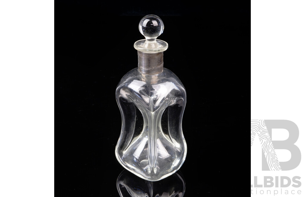 Diminutive Glass Kluk Kluk Decanter with Stopper and Sterling Silver Collar