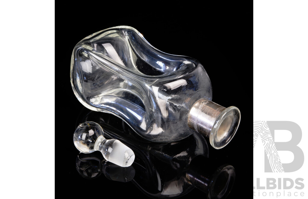 Diminutive Glass Kluk Kluk Decanter with Stopper and Sterling Silver Collar