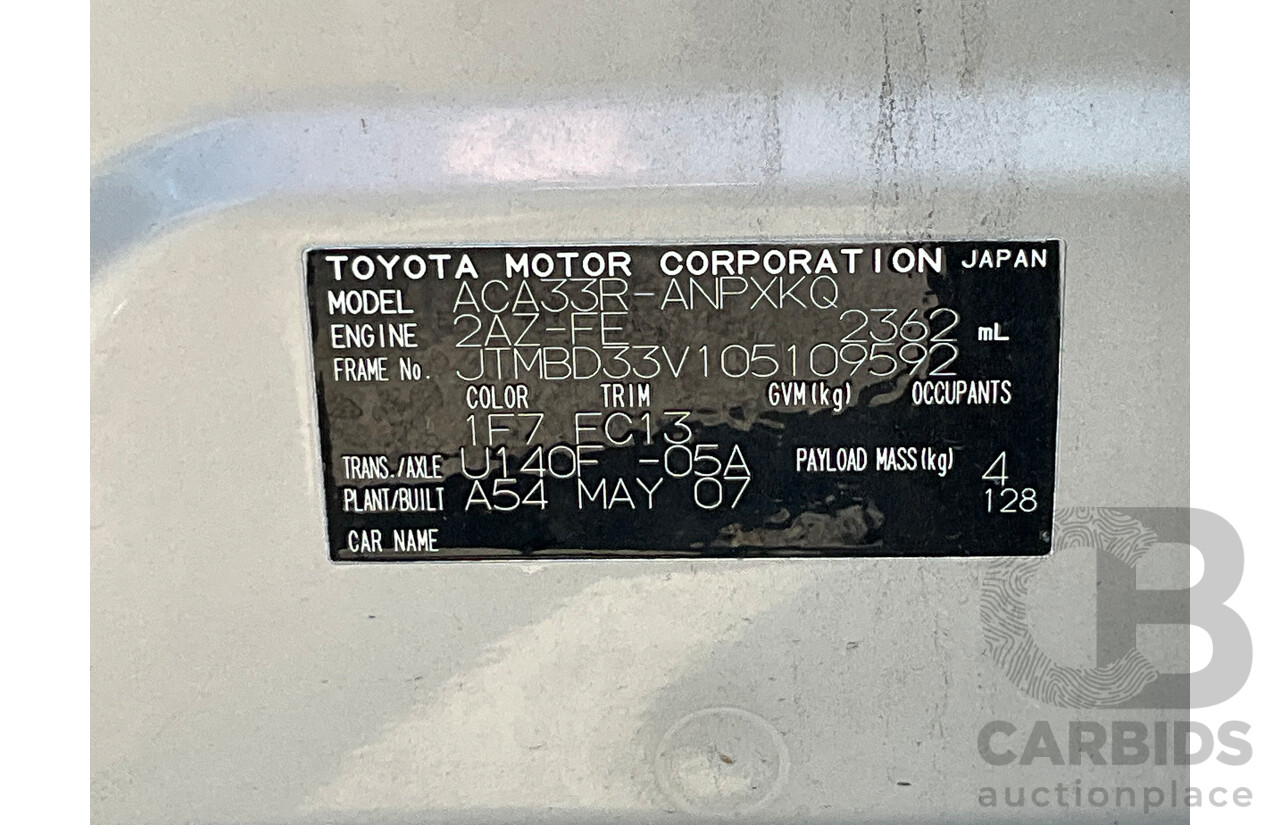6/2007 Toyota Rav4 CV (4x4) ACA33R 4d Wagon Silver 2.4L