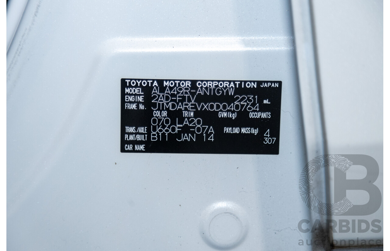 2/2014 Toyota Rav4 Cruiser (4x4) ALA49R 4d Wagon Pearl White Turbo Diesel 2.2L