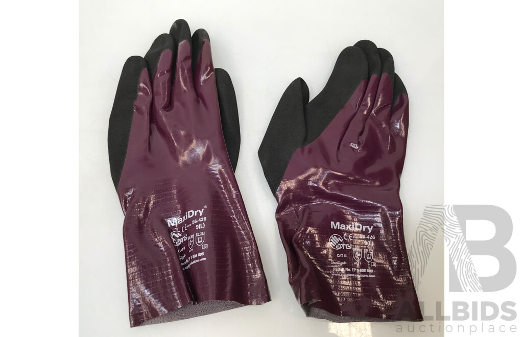 Lot of ATG MaxiDry Gauntlet and Ansell AlphaTec Chemical Resistant Work Gloves